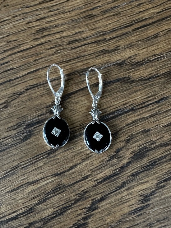 Jewelry - Art Deco Black Onyx & Diamond Earrings | Sterling Silver | Vintage